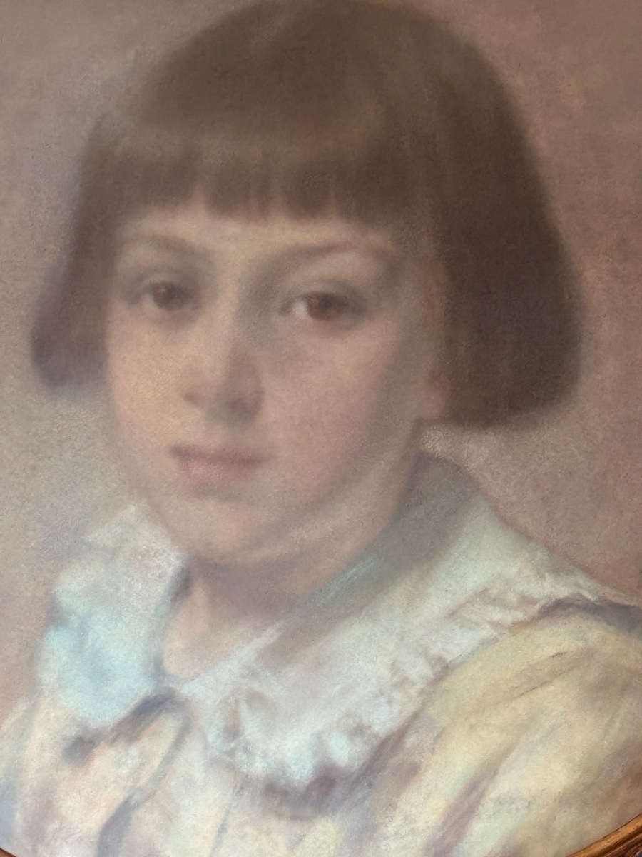 Pastel. Portrait d'un jeune garçon vers 1900 par Edouard Van ESBROECK ( 1869-1949 ). -photo-3
