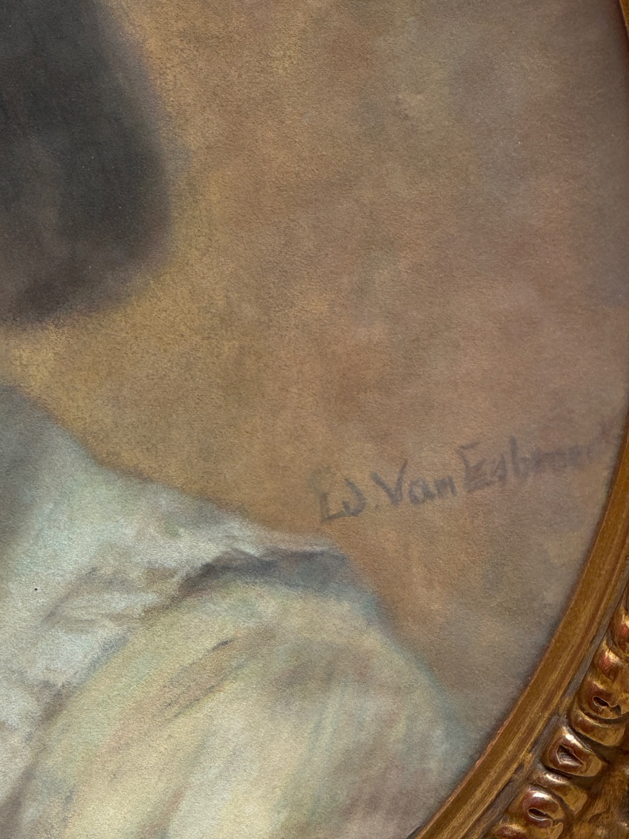 Pastel. Portrait d'un jeune garçon vers 1900 par Edouard Van ESBROECK ( 1869-1949 ). -photo-3