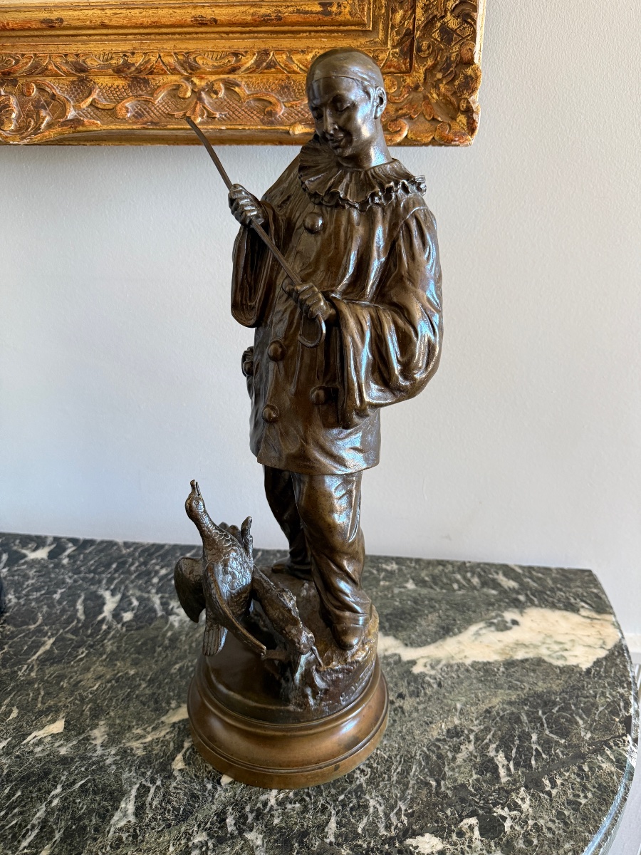 Bronze Sculpture Titled "pierrot Playing With His Duck" By Belgian Sculptor Ernest Wante (1872–1960). -photo-2