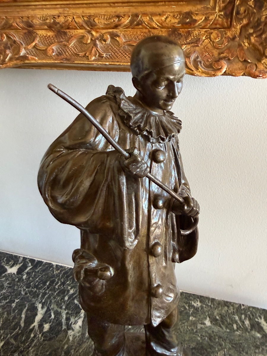 Bronze Sculpture Titled "pierrot Playing With His Duck" By Belgian Sculptor Ernest Wante (1872–1960). -photo-3