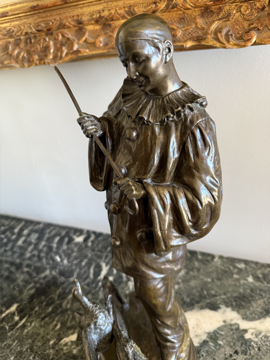 Bronze Sculpture Titled "pierrot Playing With His Duck" By Belgian Sculptor Ernest Wante (1872–1960). -photo-1