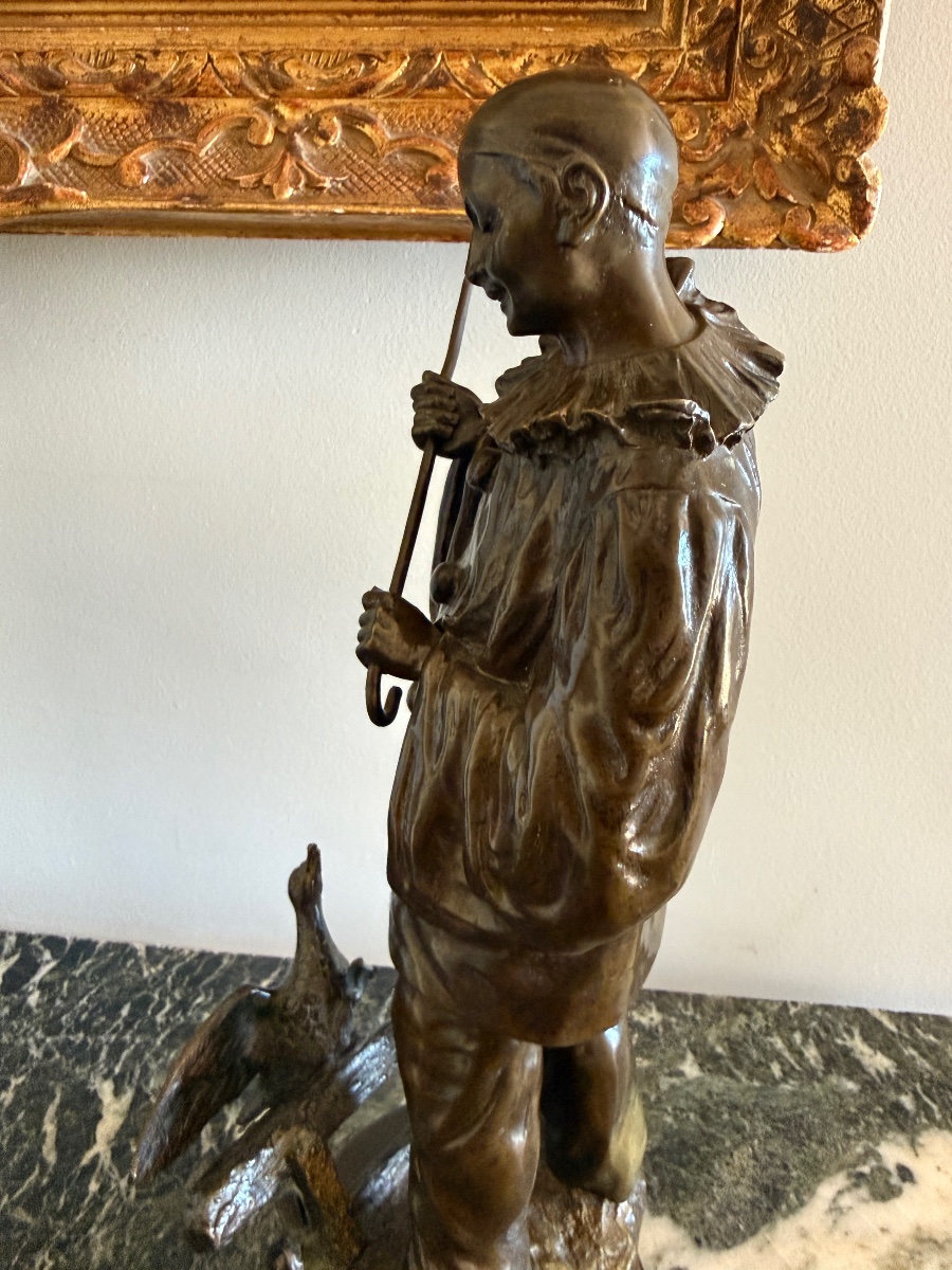 Bronze Sculpture Titled "pierrot Playing With His Duck" By Belgian Sculptor Ernest Wante (1872–1960). -photo-3