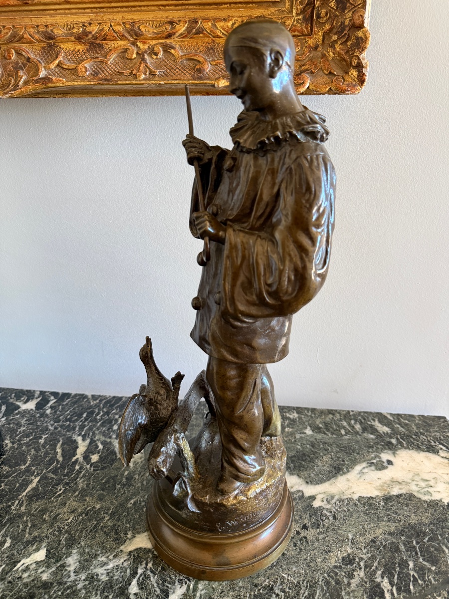 Bronze Sculpture Titled "pierrot Playing With His Duck" By Belgian Sculptor Ernest Wante (1872–1960). -photo-6