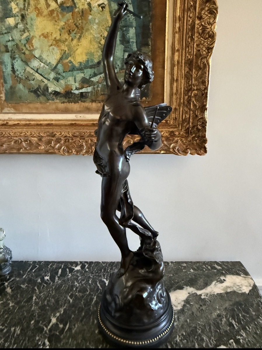 Large Bronze Salon Sculpture "young Ephebe" By Edouard Drouot (1859–1945). -photo-3