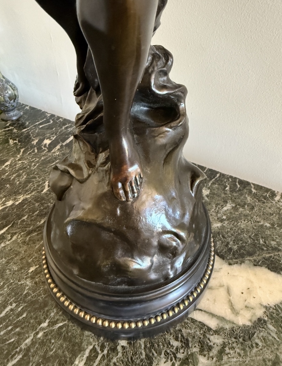 Large Bronze Salon Sculpture "young Ephebe" By Edouard Drouot (1859–1945). -photo-1