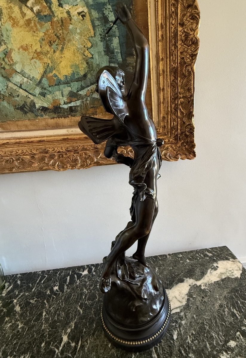 Large Bronze Salon Sculpture "young Ephebe" By Edouard Drouot (1859–1945). -photo-3