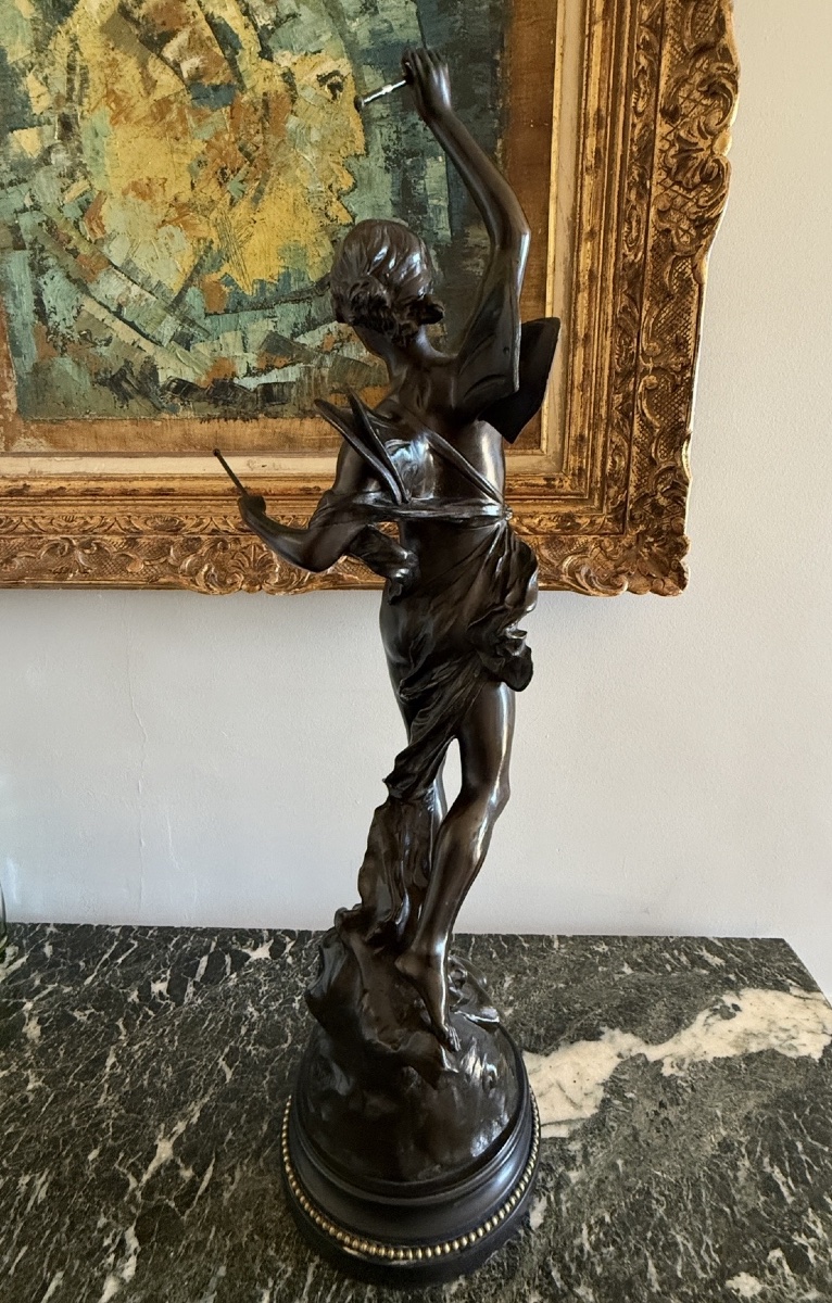 Large Bronze Salon Sculpture "young Ephebe" By Edouard Drouot (1859–1945). -photo-4