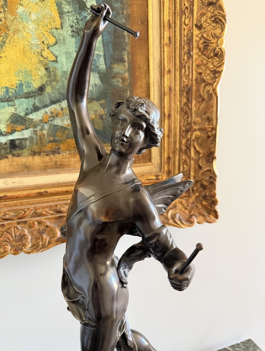 Large Bronze Salon Sculpture "young Ephebe" By Edouard Drouot (1859–1945). -photo-5