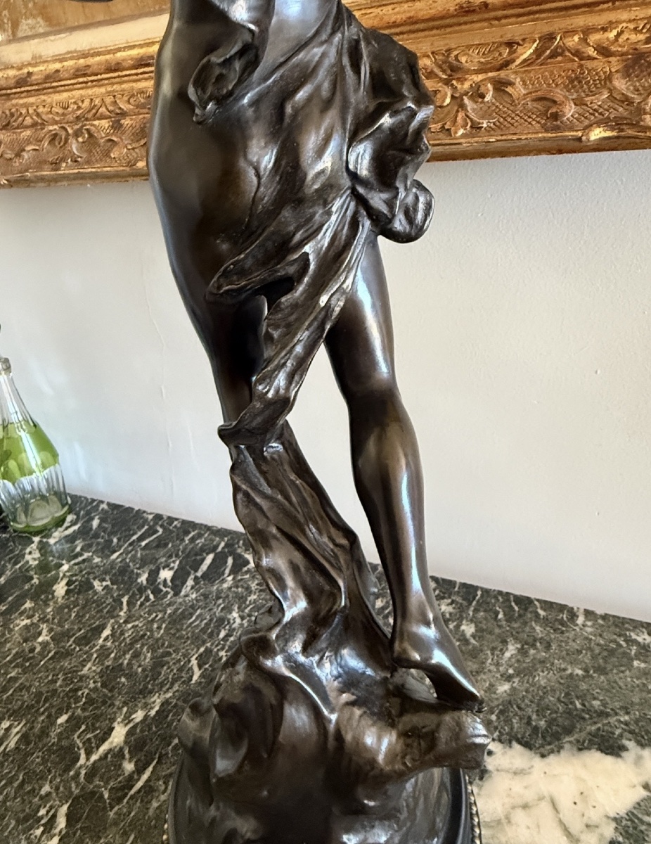 Large Bronze Salon Sculpture "young Ephebe" By Edouard Drouot (1859–1945). -photo-6