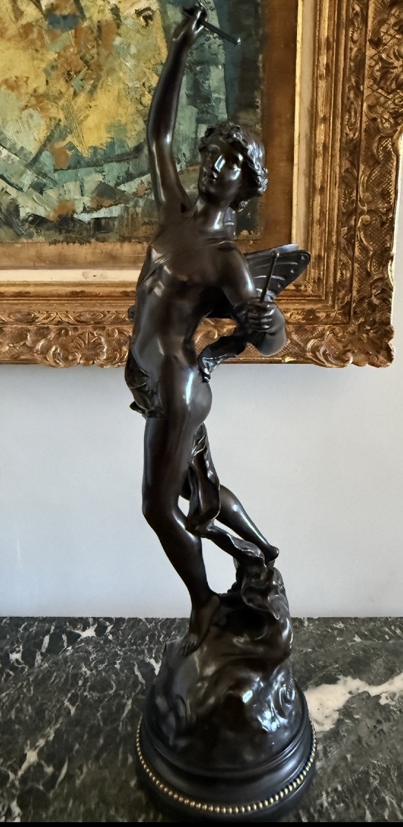 Large Bronze Salon Sculpture "young Ephebe" By Edouard Drouot (1859–1945). 