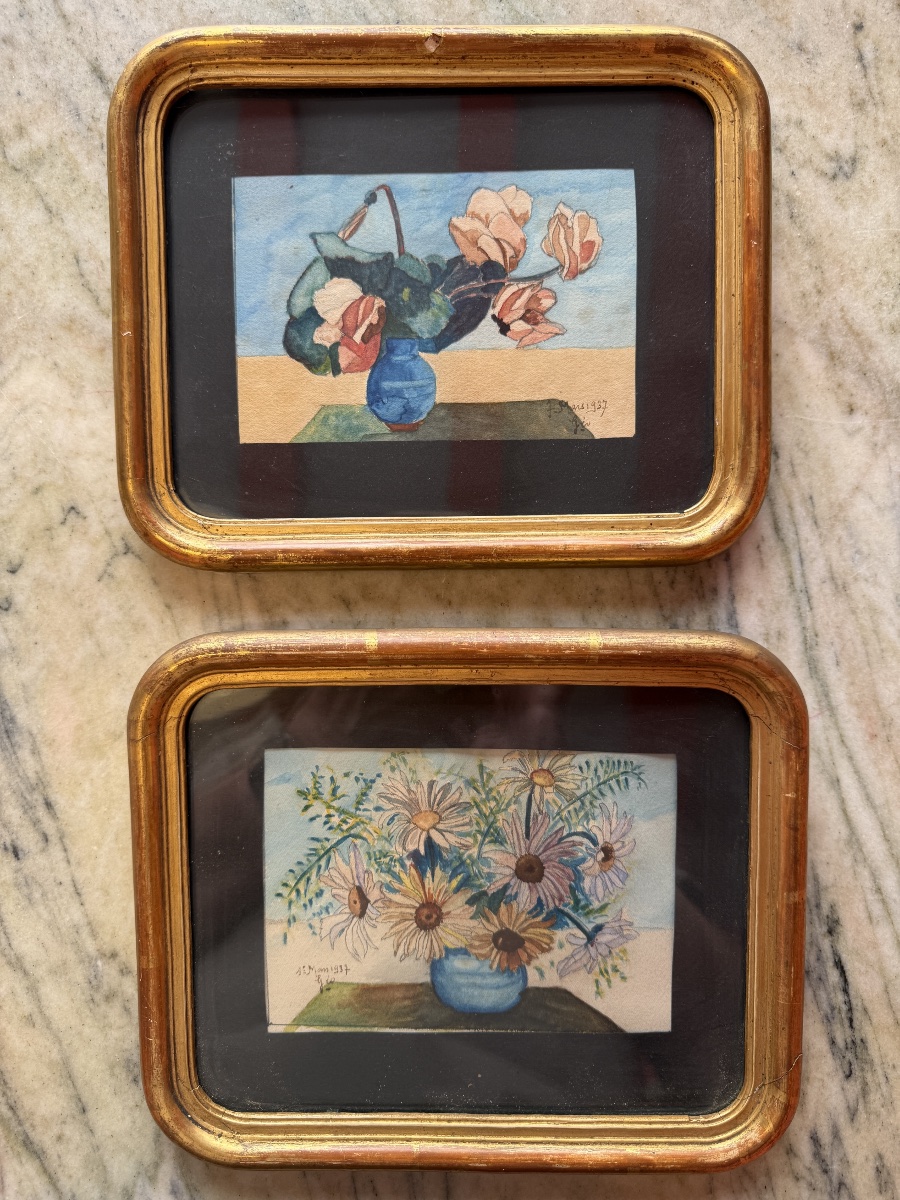 Paire d'aquarelles attribuées à Georges Géo Fourrier. 