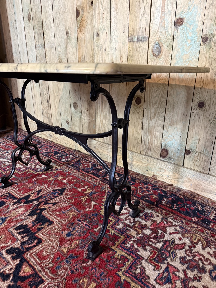 Large Bistro Table Made Of Marble And Cast Iron. -photo-4