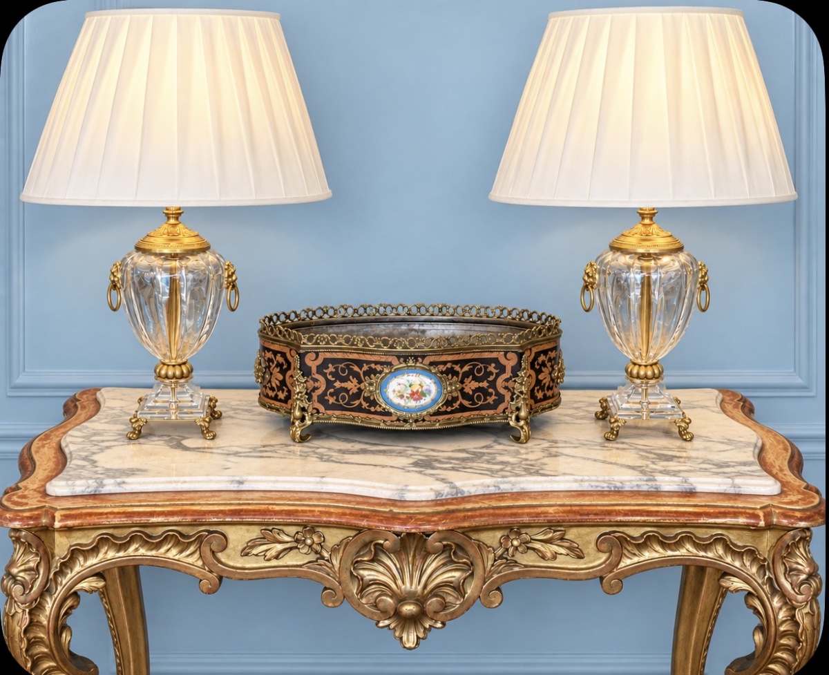 Pair Of Leone Aliotti Crystal And Bronze Lamps. 