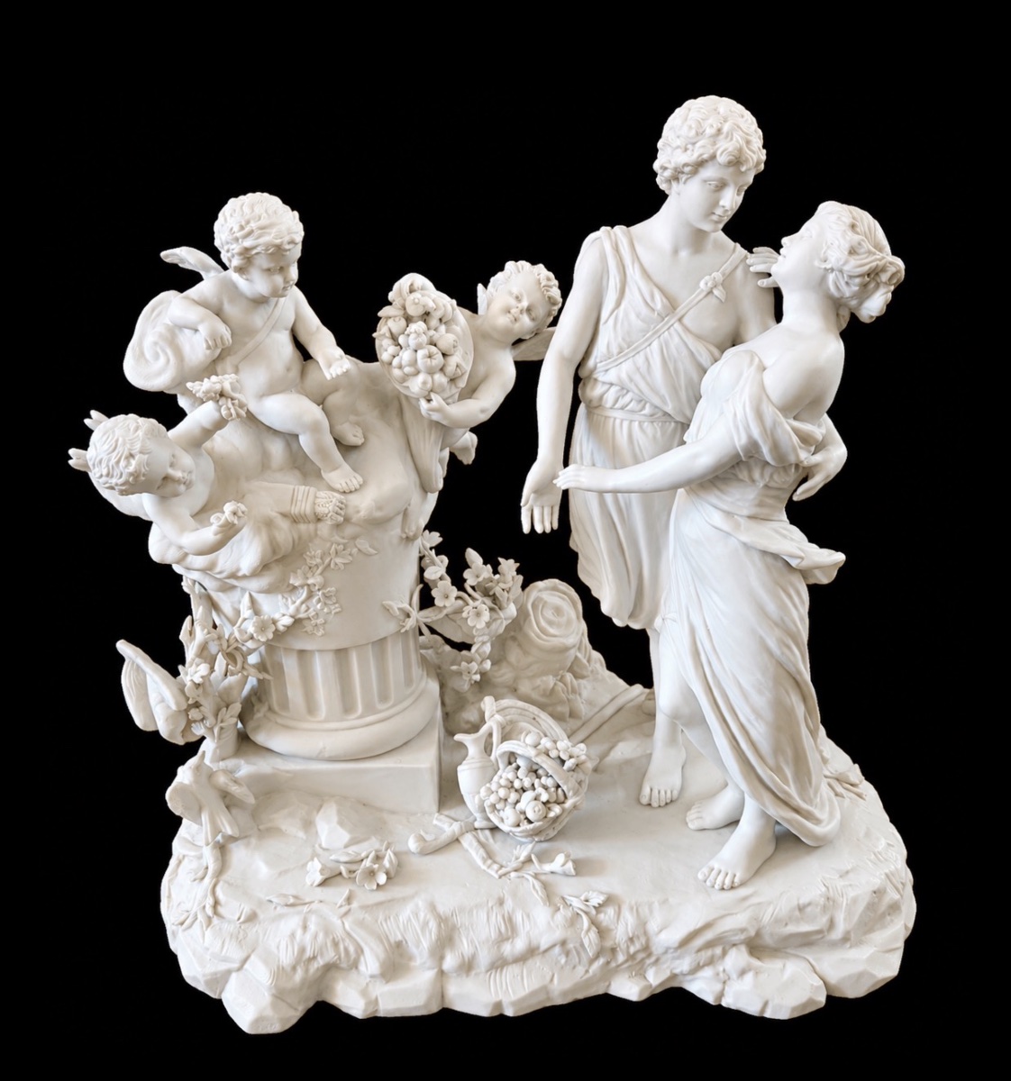Sèvres. Bisque Porcelain Set Titled "the Lovers And The Three Graces." 18th Century. 