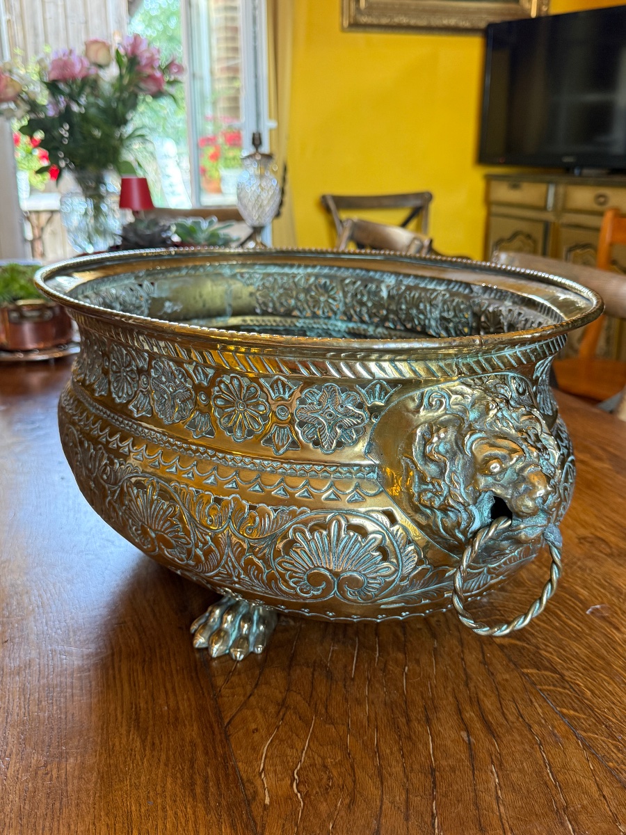 19th-century Openwork Brass Planter. -photo-2