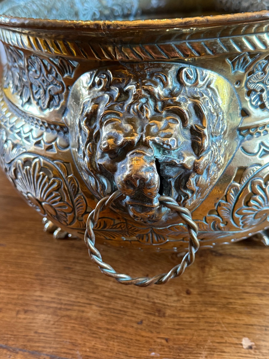 19th-century Openwork Brass Planter. -photo-3