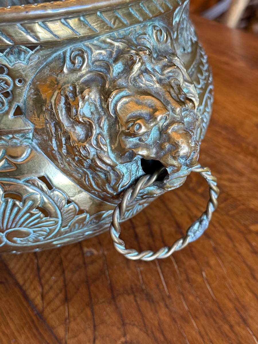 19th-century Openwork Brass Planter. -photo-4
