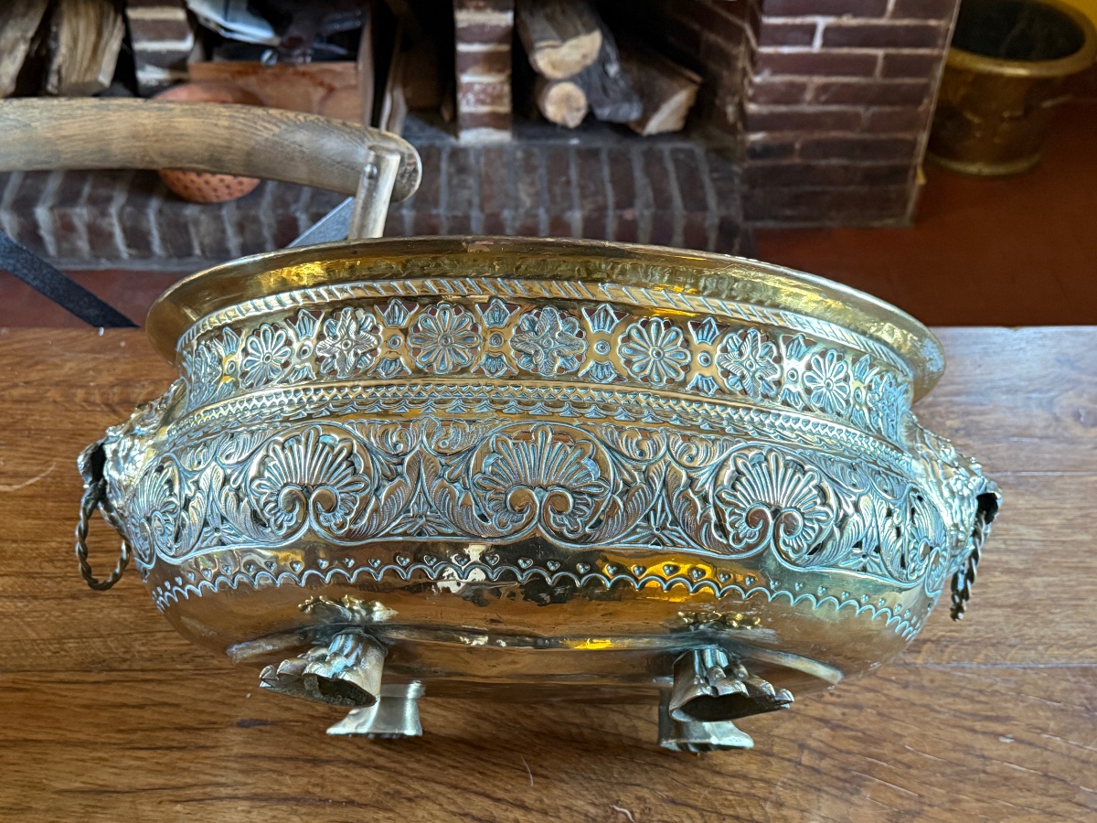 19th-century Openwork Brass Planter. -photo-3
