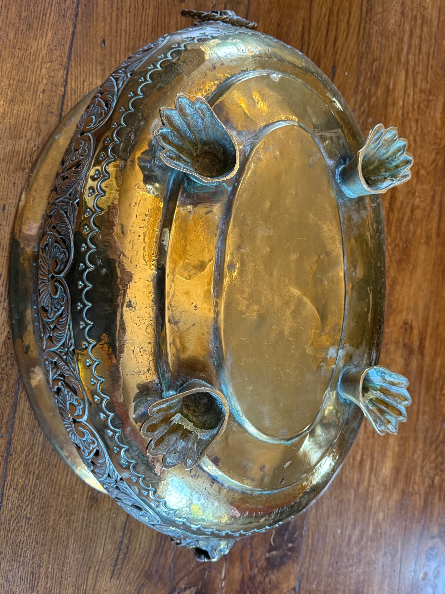19th-century Openwork Brass Planter. -photo-4