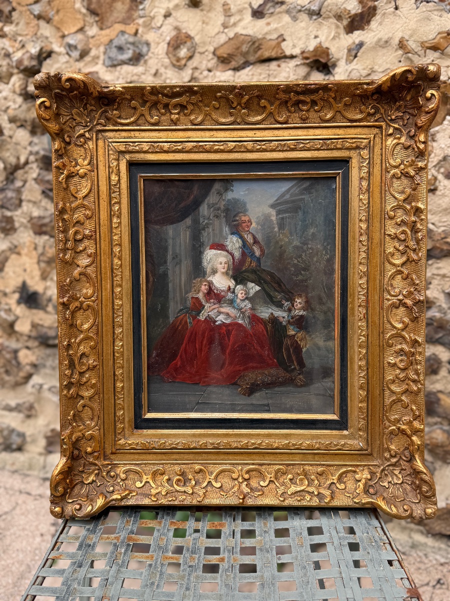 Louis XVI, Marie-Antoinette et leurs enfants.Gouache sur papier d'époque XIX ème siècle. -photo-4