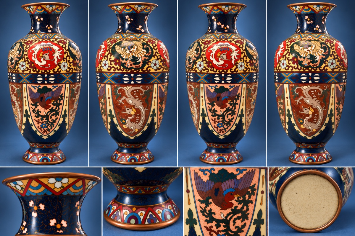 Vase balustre en émeaux cloisonnés polychrome. Extrême orient.Fin XIX Ème siècle. -photo-2