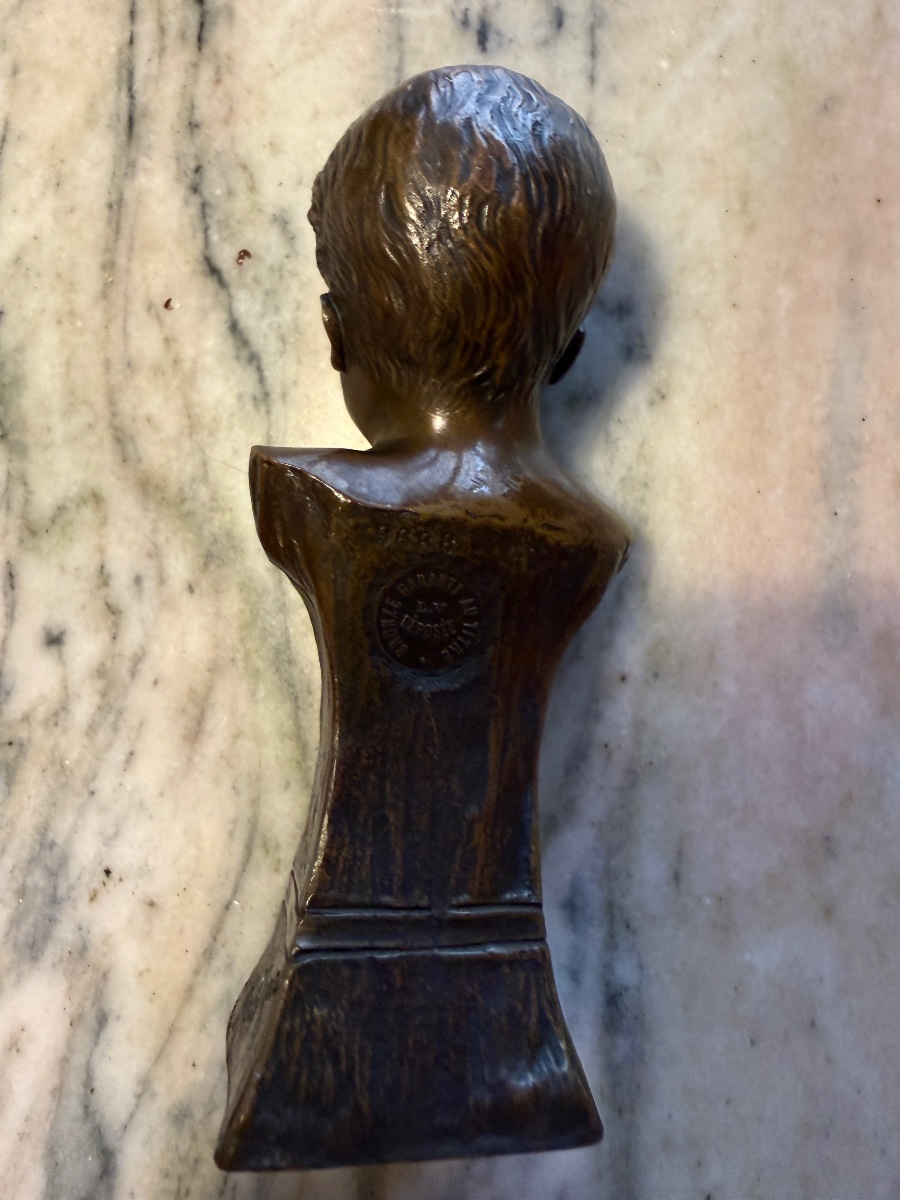 Luigi Melchiorre (1859–after 1908). “the Laughing Child.” Small Bronze Bust, Circa 1900. -photo-4