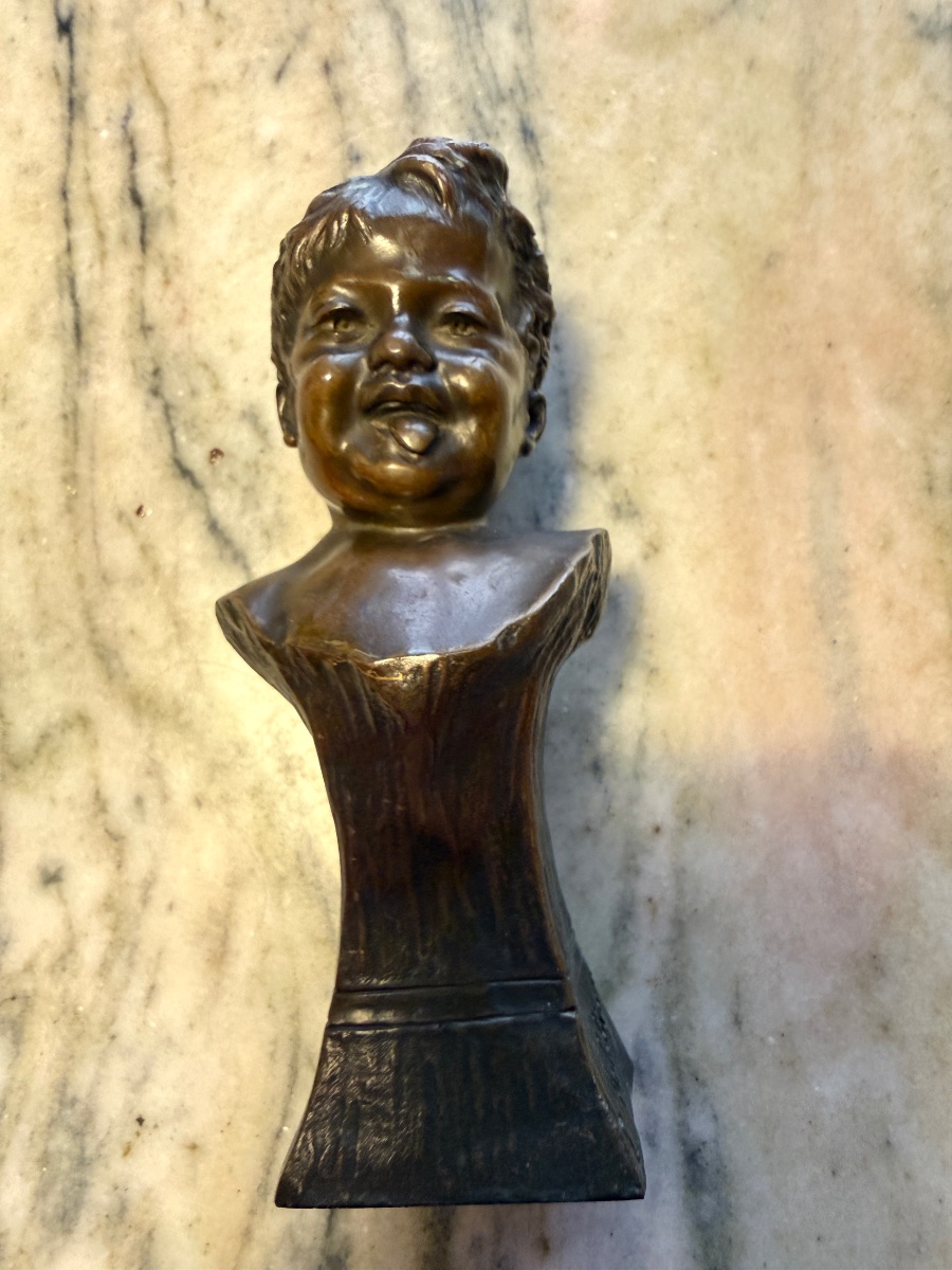 Luigi Melchiorre (1859–after 1908). “the Laughing Child.” Small Bronze Bust, Circa 1900. 