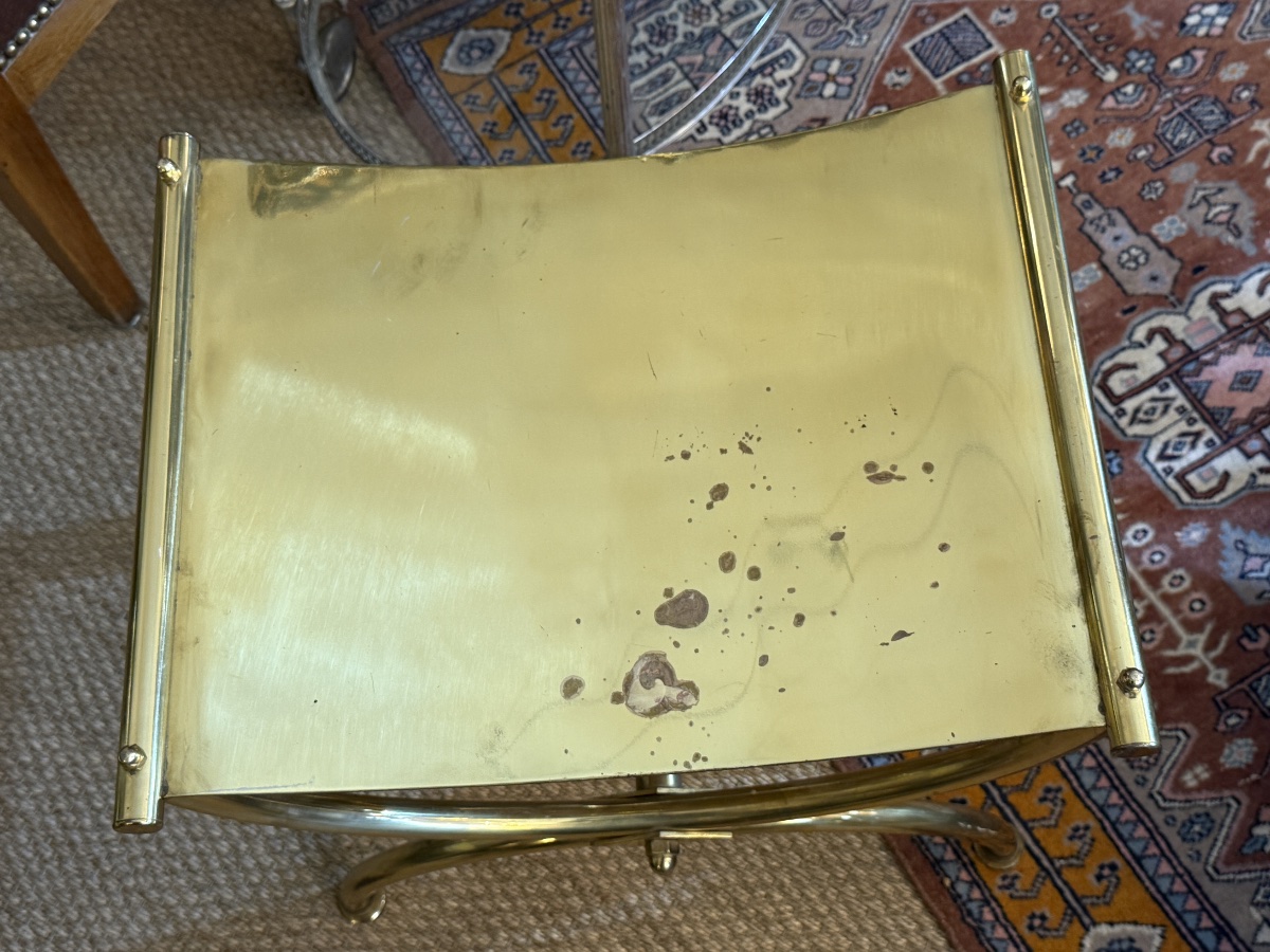 Tabouret curule en laiton massif doré dans le goût de la Maison Jansen Années 1970-80. -photo-4