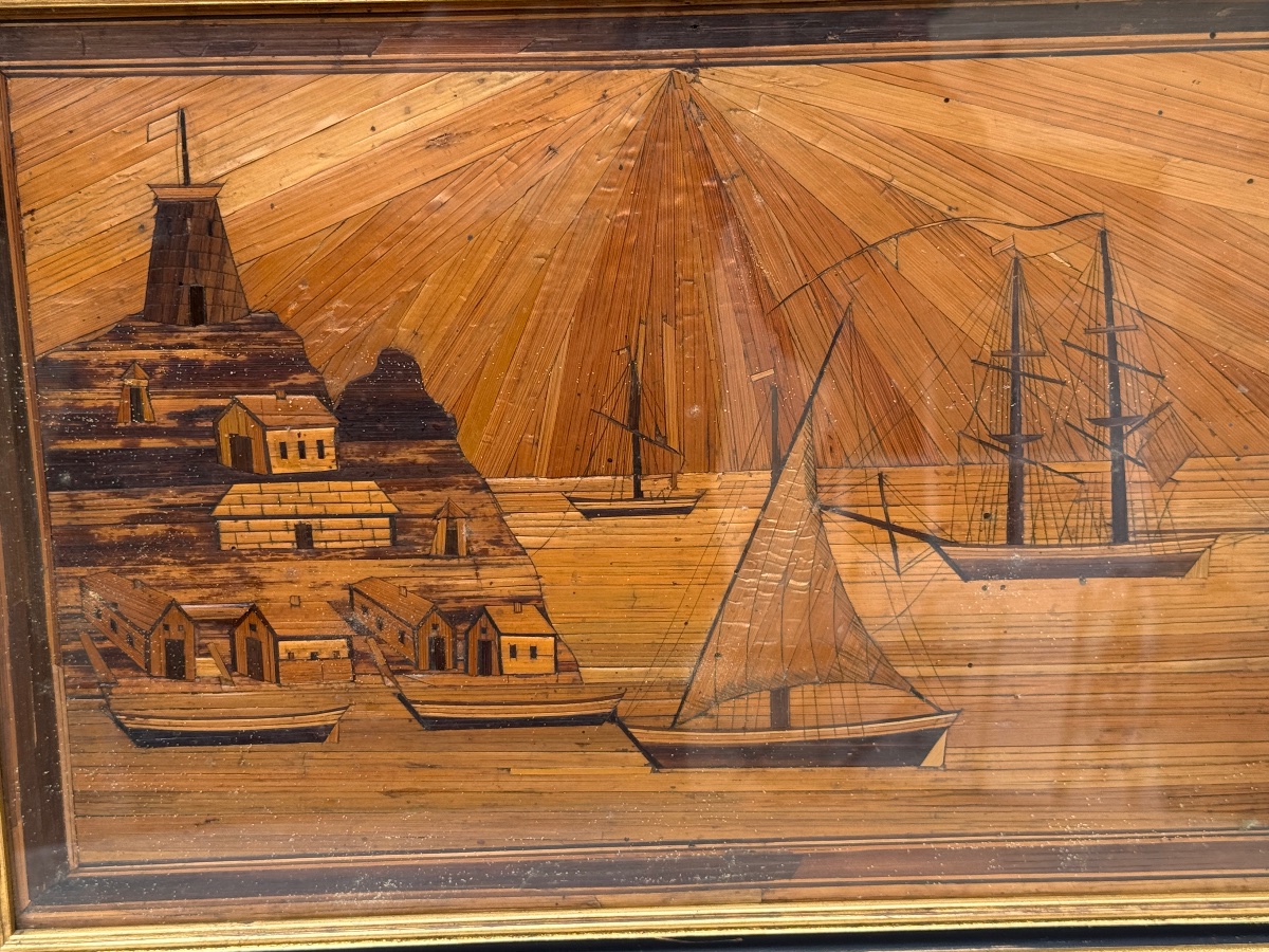 A Pair Of Marines In Straw Marquetry, Signed "watigny" And Dated 1838. -photo-5