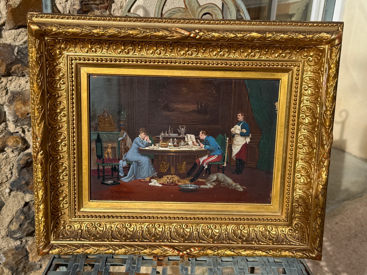 E.CROSNIER. D'après Louis-Auguste Loustaunau (1846-1898) " La lecture du matin". -photo-2