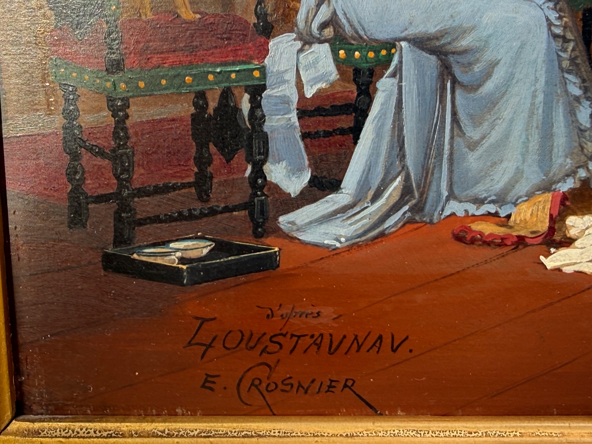 E.CROSNIER. D'après Louis-Auguste Loustaunau (1846-1898) " La lecture du matin". -photo-3