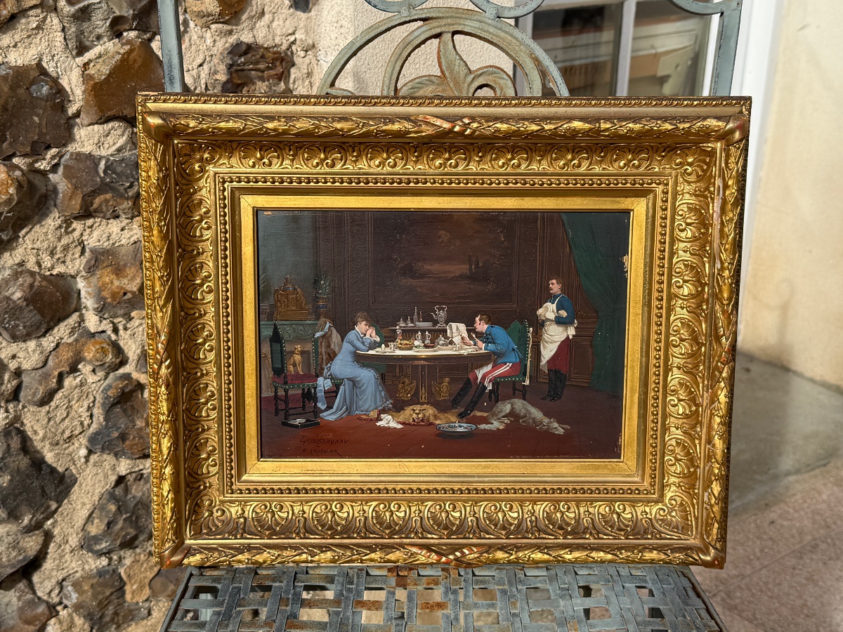 E.CROSNIER. D'après Louis-Auguste Loustaunau (1846-1898) " La lecture du matin". -photo-1