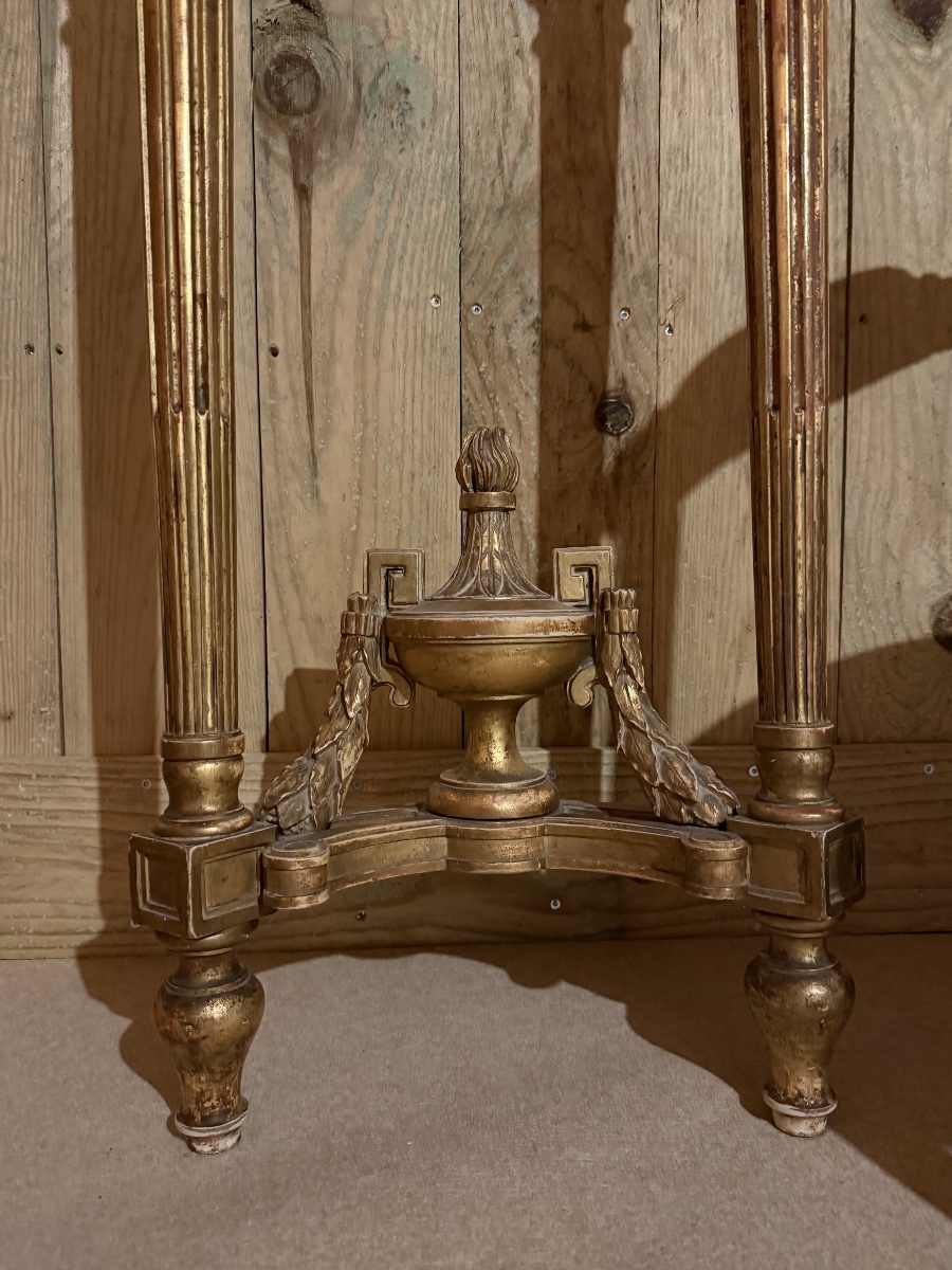 A Half-moon Console Table Made Of Carved And Gilded Wood In The Louis XVI Style, Dating From The Late 19th Century. -photo-3