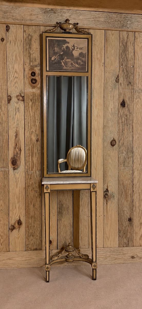 Ensemble console et trumeau de style Directoire en bois peint. 