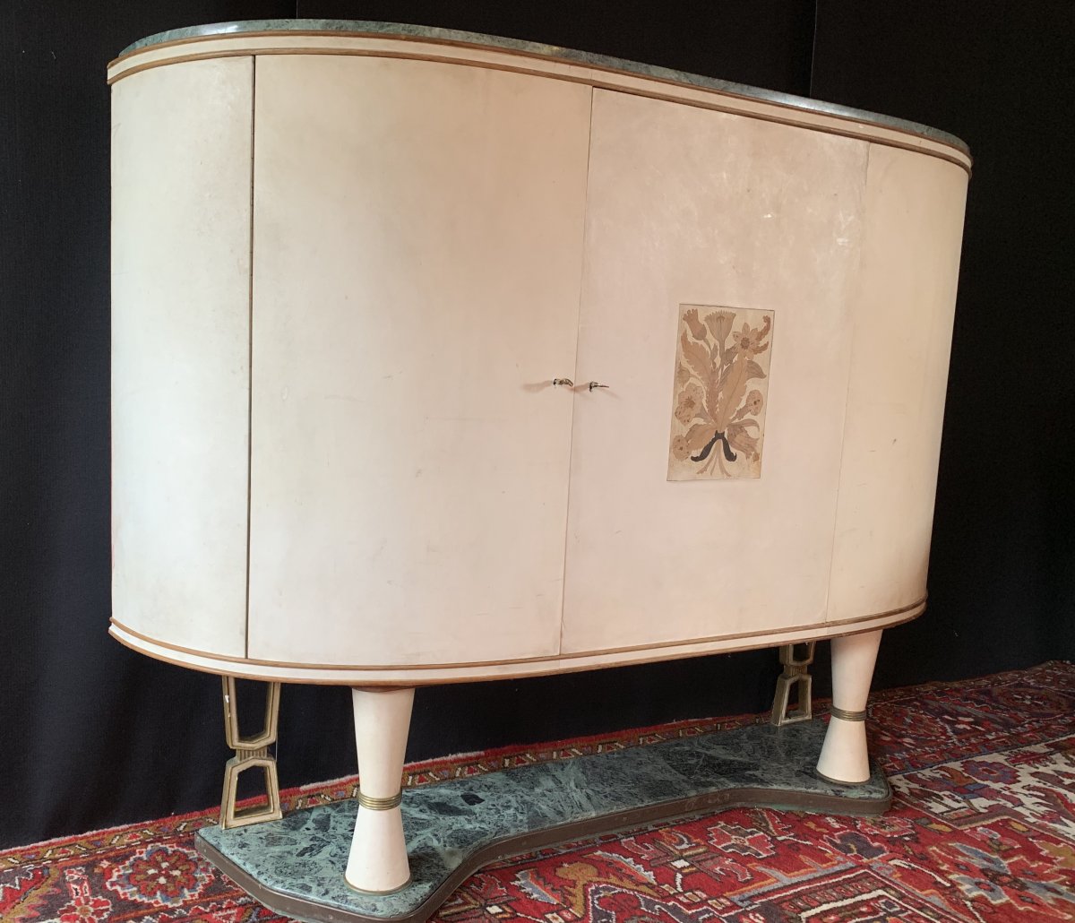 Paolo BUFFA         Bar buffet enfilade  ART DECO   en Parchemin et Marqueterie. 