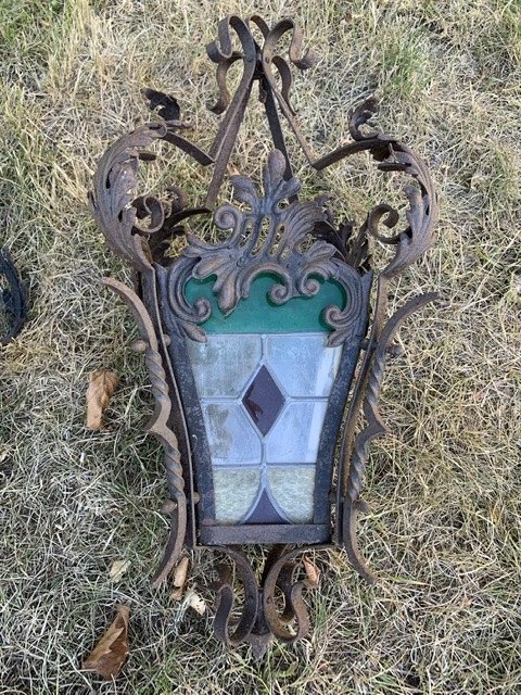 Lantern In Iron And Lead Glass-photo-2