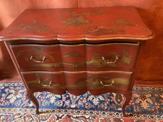 Commode En Laque Rouge De Style Louis XV.-photo-2