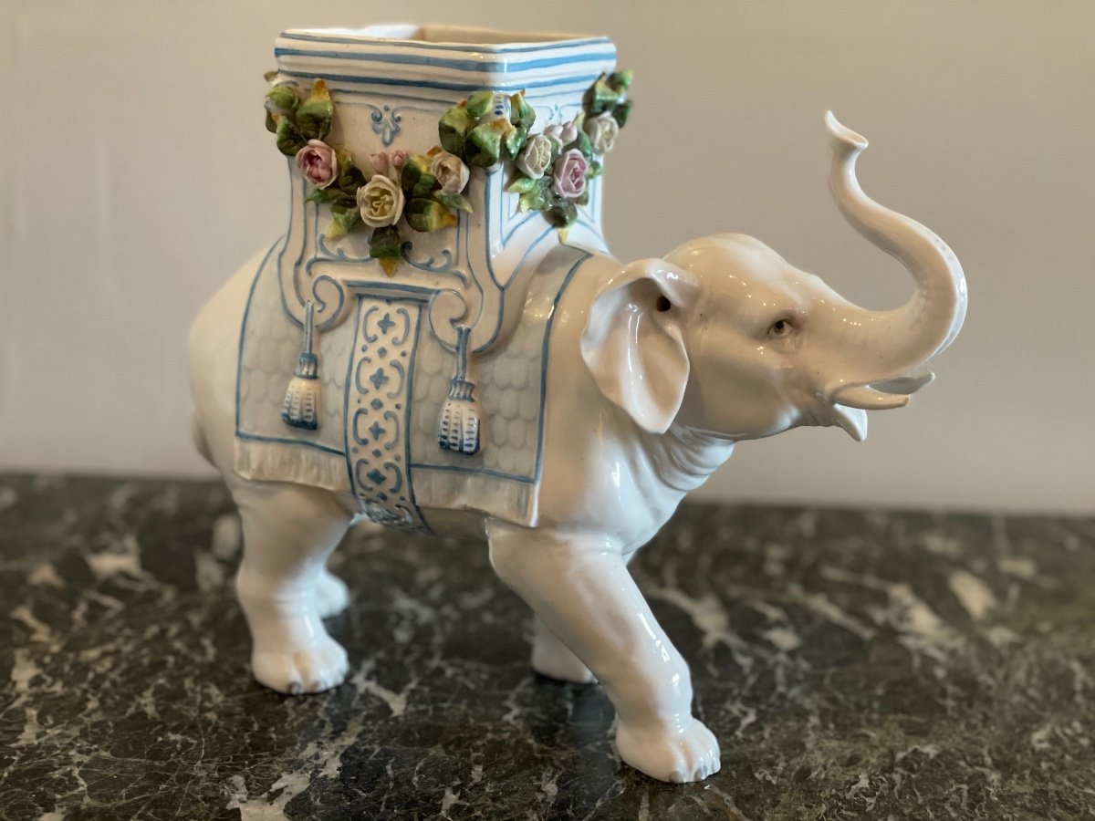 Nymphenburg Porcelain Elephant Vase Circa 1880-photo-7
