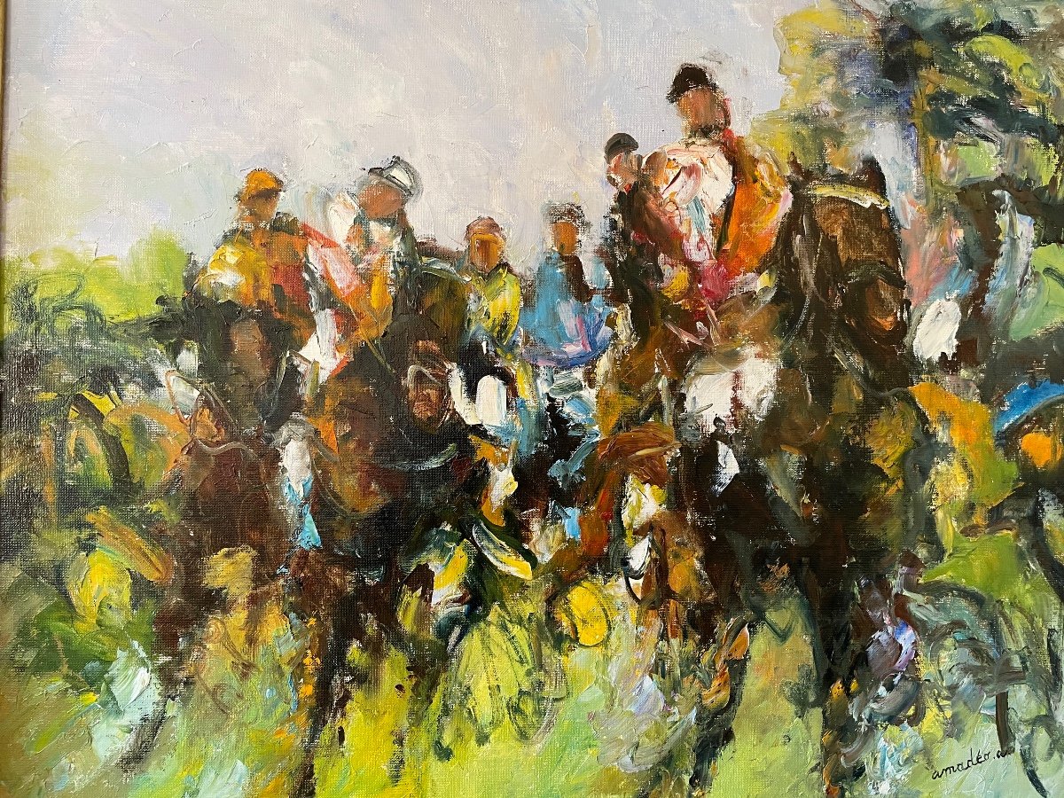 Thoroughbred Horse Racing. Oil On Canvas.-photo-2