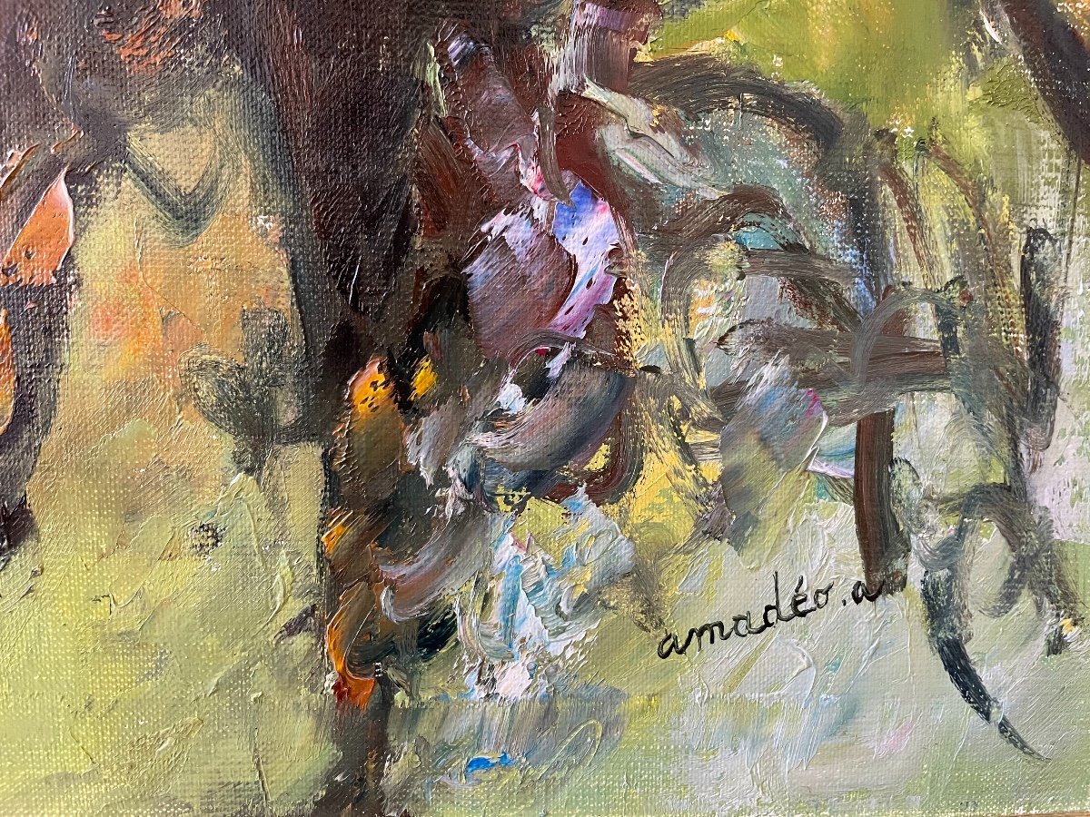 Thoroughbred Horse Racing. Oil On Canvas.-photo-3