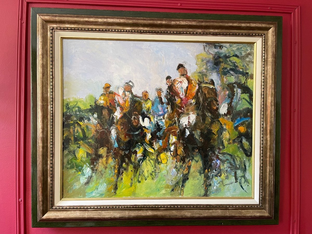 Course De Chevaux Pur-sang . Huile Sur Toile. 