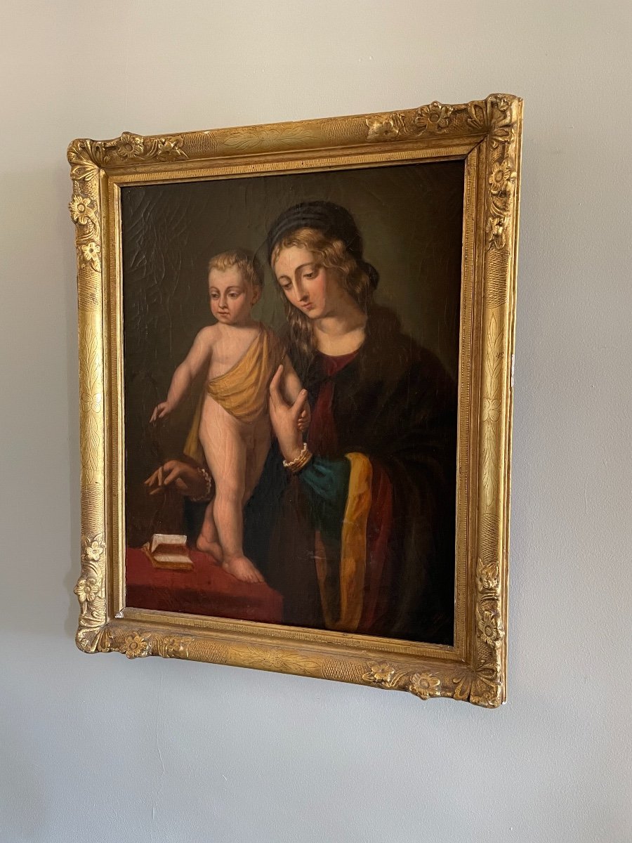 Vierge à L’enfant, Huile Sur Toile.-photo-2