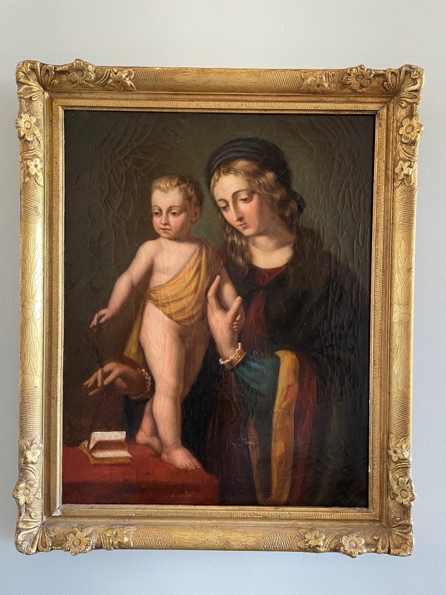 Vierge à L’enfant, Huile Sur Toile.-photo-2