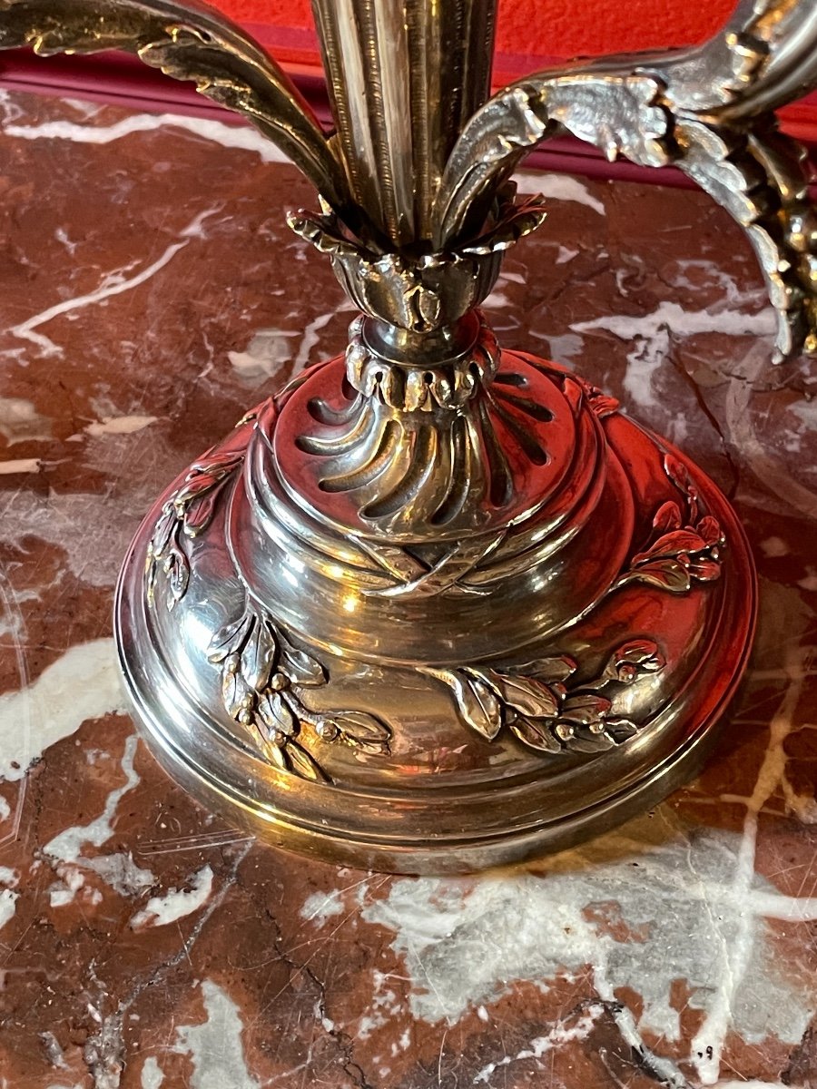 Pair Of Candelabra Or Candlesticks In Silver Bronze Louis XVI Style.-photo-3