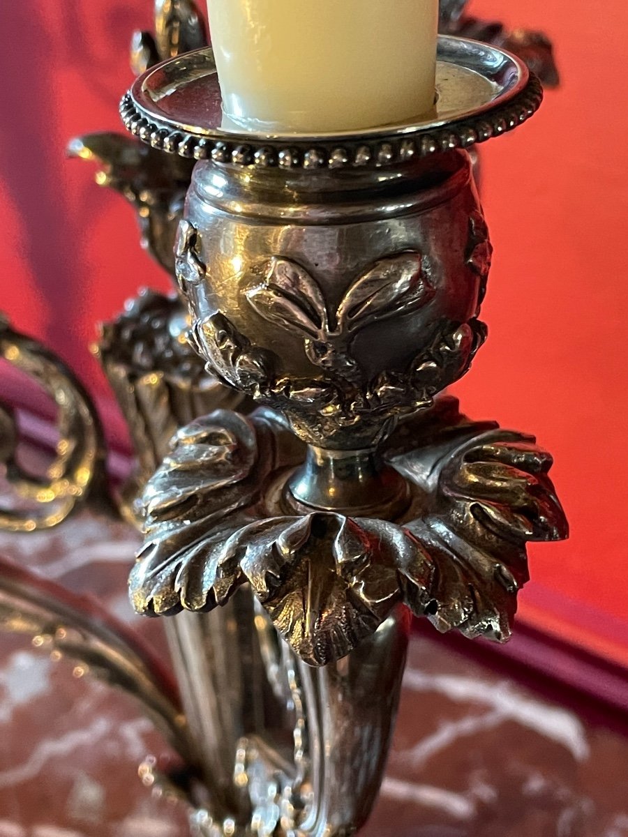   Paire De Candélabres ou chandeliers  En Bronze Argenté De Style Louis XVI.-photo-4