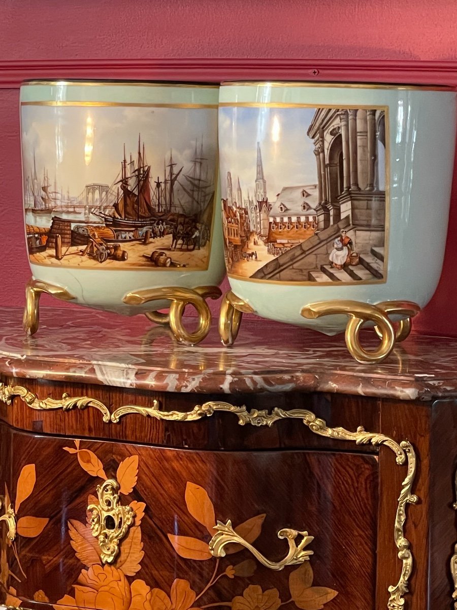 Paire De Grands Cache-pots En Porcelaine De Paris, D’époque Napoléon III.-photo-5
