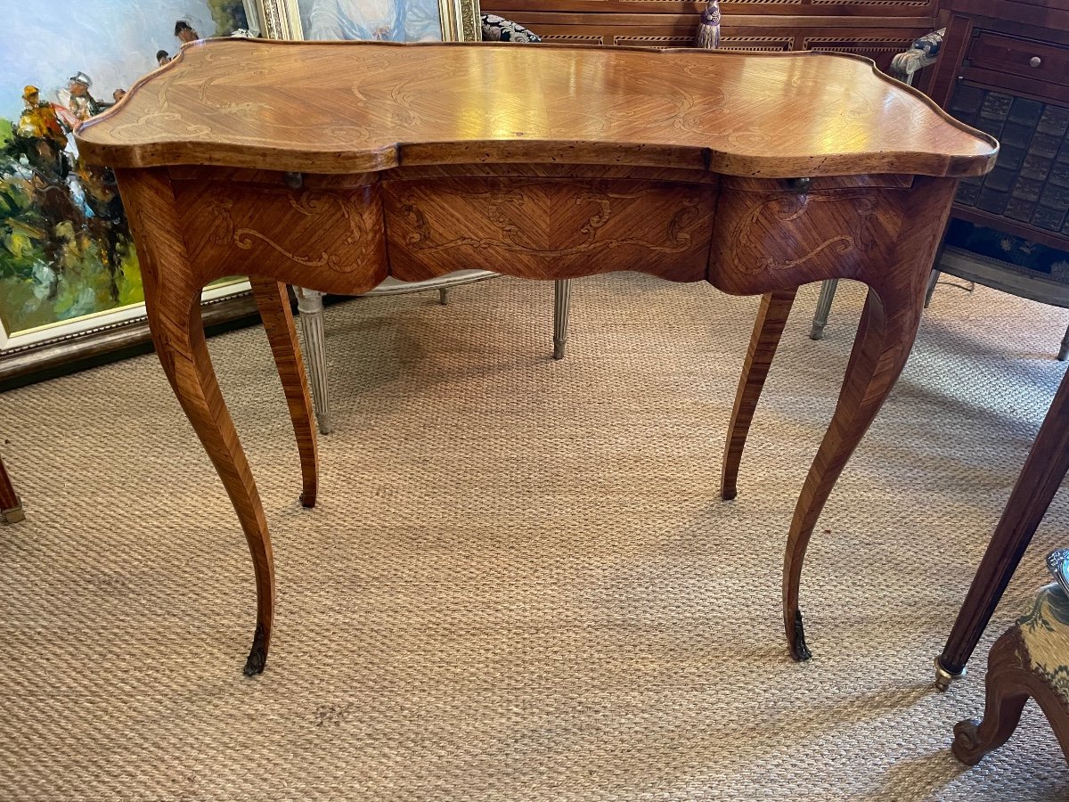 Louis XV Style Writing Table In Marquetry.-photo-2