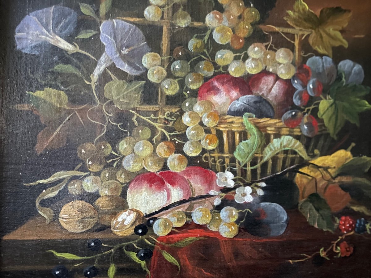 Oil On Canvas, Still Life With Fruits And Flowers. XXth.-photo-2
