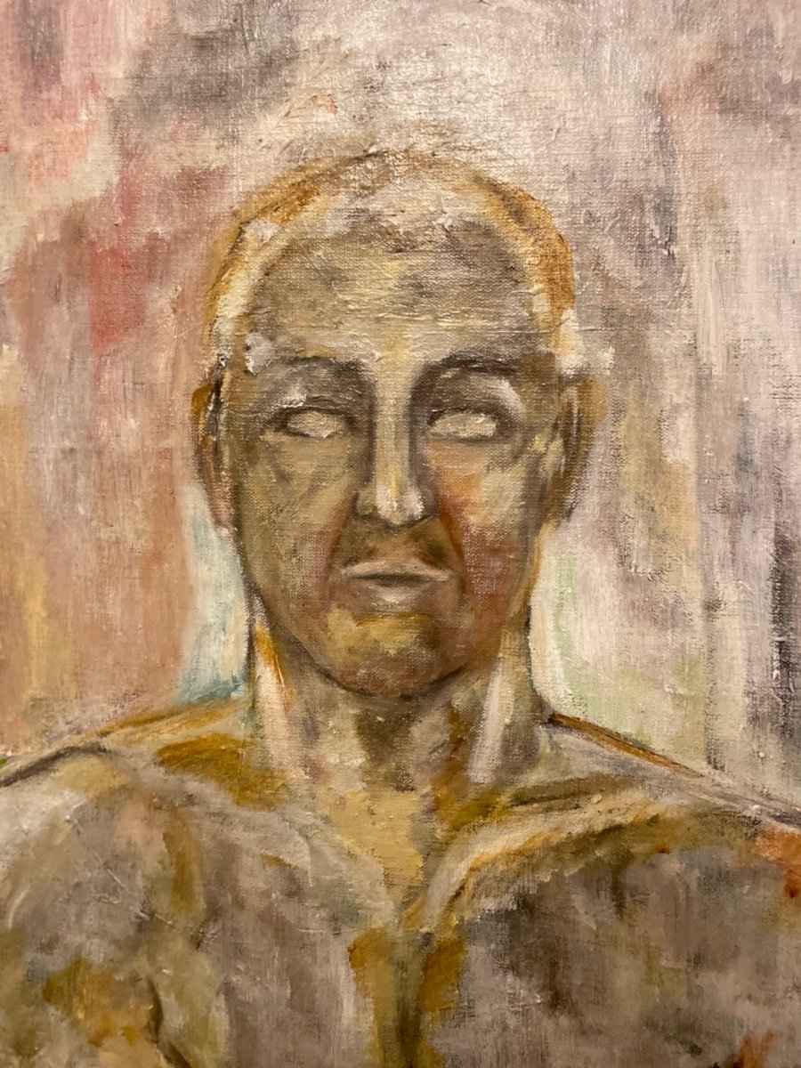 Portrait Of Naked Man. Oil On Canvas . XXth.-photo-2