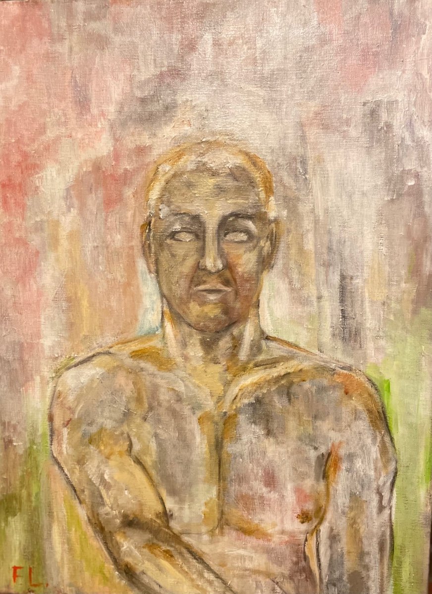 Portrait Of Naked Man. Oil On Canvas . XXth.-photo-4